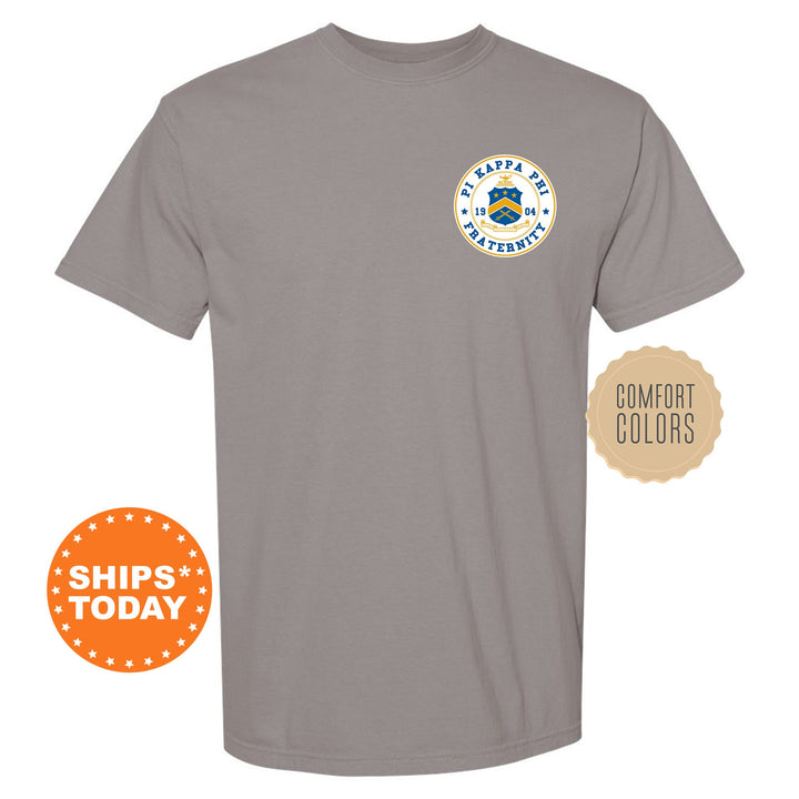 Pi Kappa Phi Brotherhood Crest Fraternity T-Shirt | Pi Kapp Left Chest Graphic Tee | Fraternity Gift | Comfort Colors Shirt _ 17922g