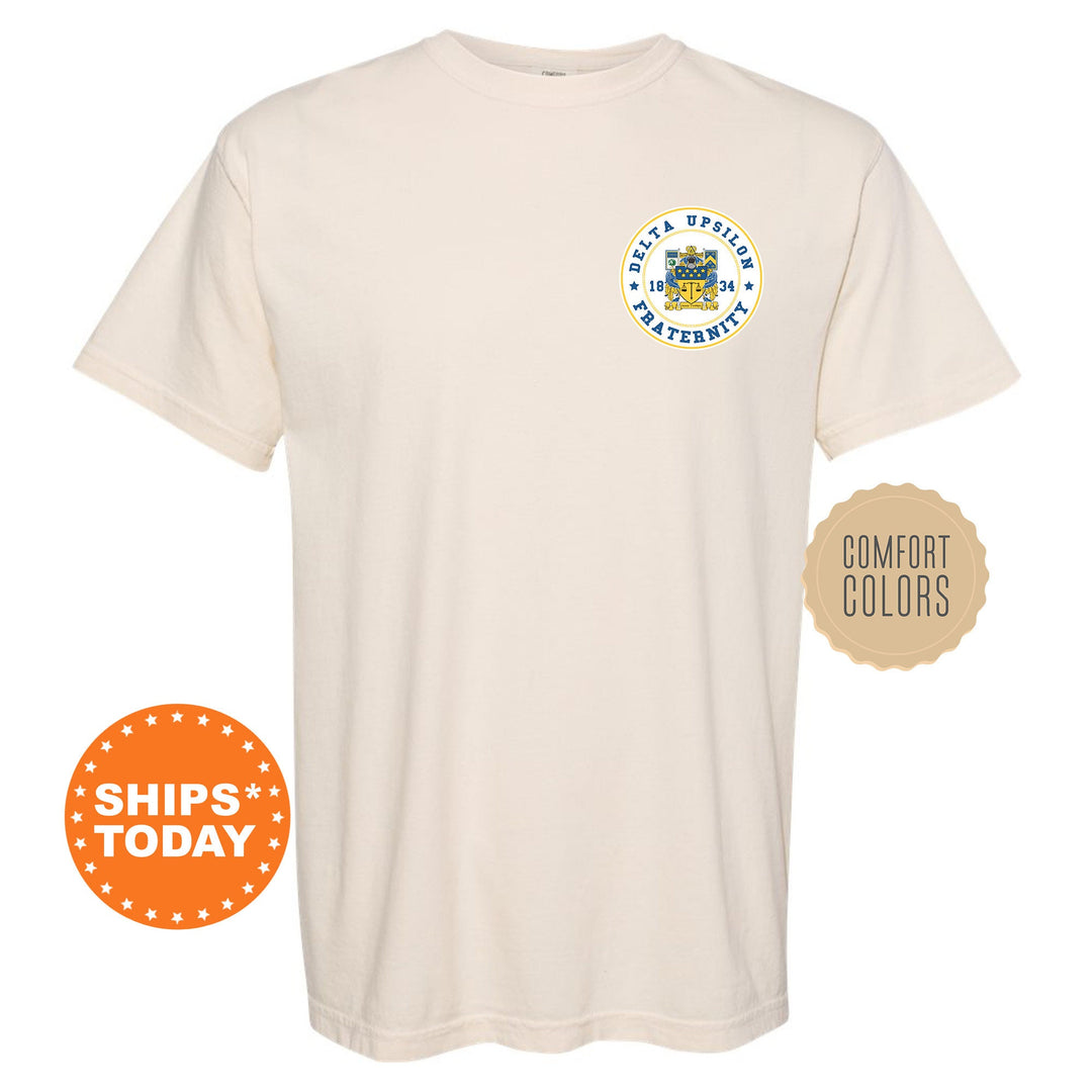 Delta Upsilon Brotherhood Crest Fraternity T-Shirt | DU Left Chest Graphic Tee | Fraternity Gift | Comfort Colors Shirt _ 17912g