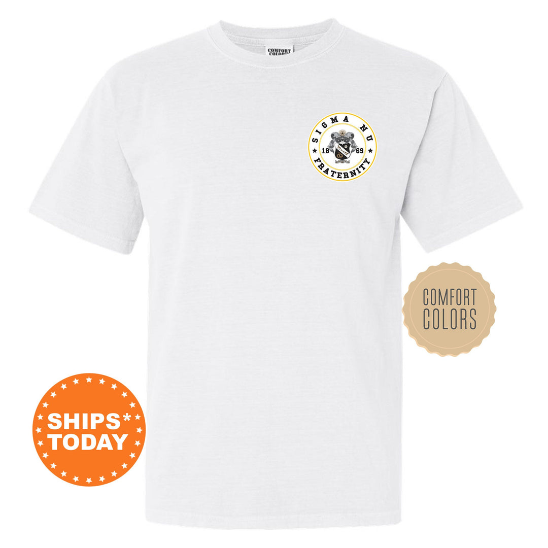 Sigma Nu Brotherhood Crest Fraternity T-Shirt | Sigma Nu Left Chest Graphic Tee | Fraternity Gift | Comfort Colors Shirt _ 17926g