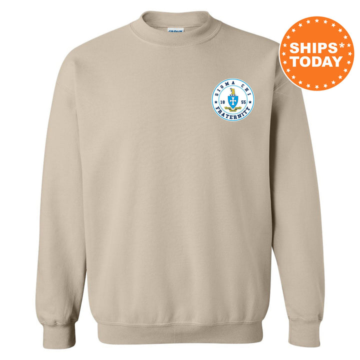 Sigma Chi Brotherhood Crest Fraternity Sweatshirt | Sigma Chi Left Chest Design Sweatshirt | Greek Apparel | College Crewneck _ 17925g