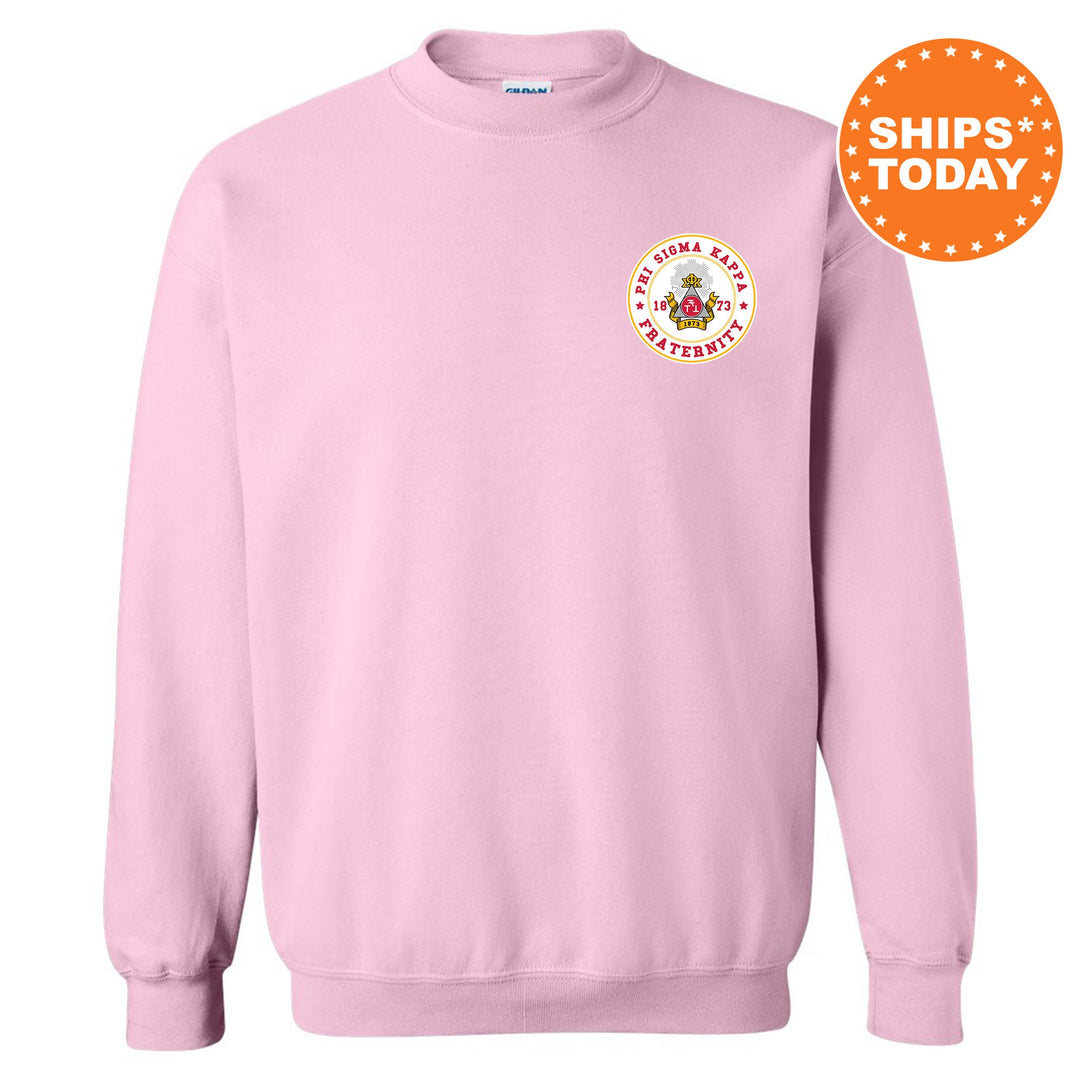 Phi Sigma Kappa Brotherhood Crest Fraternity Sweatshirt | Phi Sig Left Chest Design Sweatshirt | Greek Apparel | College Crewneck _ 17920g
