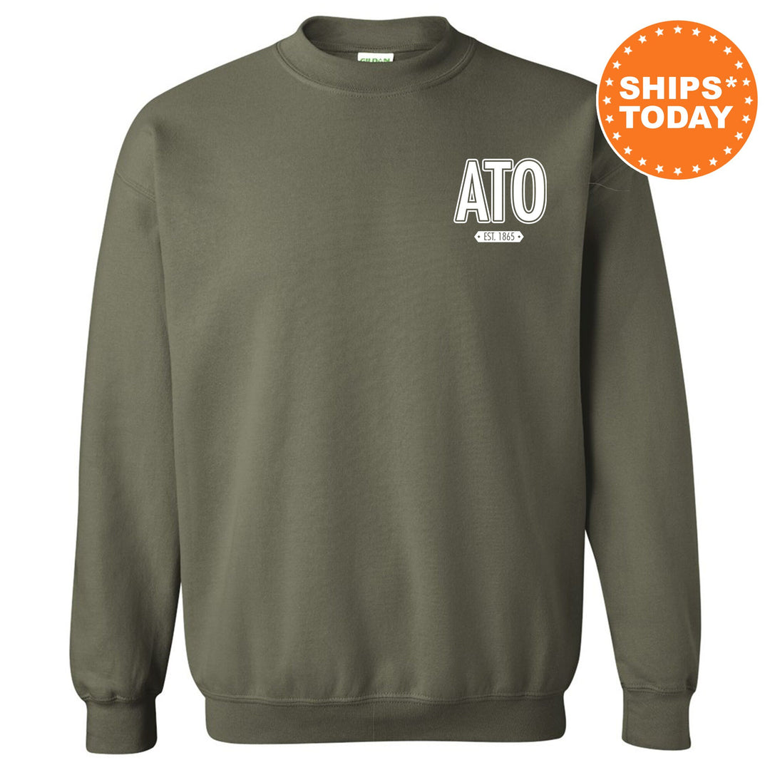Alpha Tau Omega Snow Year Fraternity Sweatshirt | ATO Left Chest Print Sweatshirt | Fraternity Gift | College Greek Apparel _ 17875g
