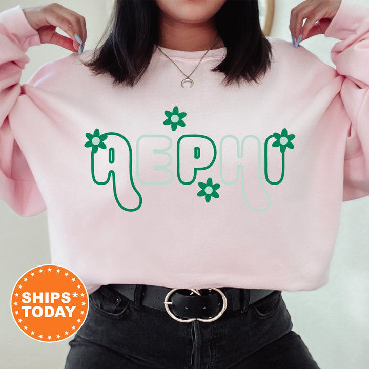 Alpha Epsilon Phi Greek Blossom Sorority Sweatshirt | AEPHI Sorority Crewneck | Big Little Recruitment Gift | Sorority Merch _ 16590g