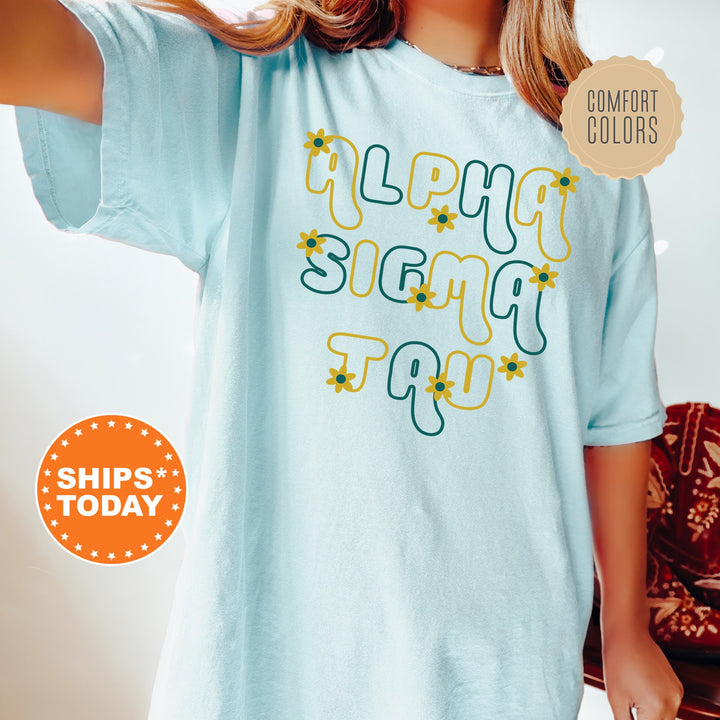 Alpha Sigma Tau Greek Blossom Sorority T-Shirt | Alpha Sigma Tau Comfort Colors Shirt | Big Little Family Shirt | Sorority Merch _ 16595g
