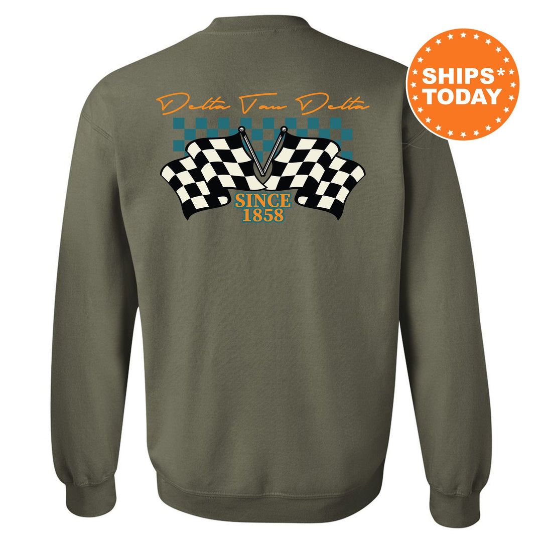 Delta Tau Delta Race Banner Fraternity Sweatshirt | Delt Crewneck Sweatshirt | New Pledge Gift | DTD Rush Sweatshirt | College Crewneck