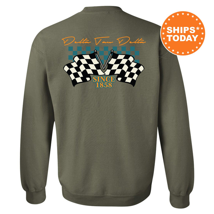 Delta Tau Delta Race Banner Fraternity Sweatshirt | Delt Crewneck Sweatshirt | New Pledge Gift | DTD Rush Sweatshirt | College Crewneck