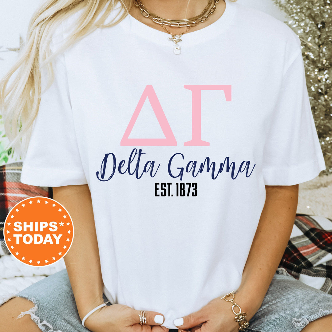a woman wearing a white shirt that says delta gama