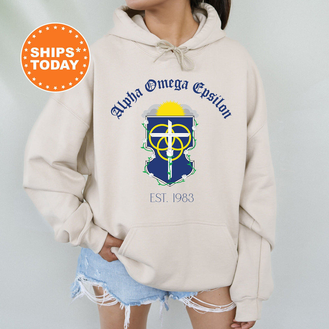 Alpha Omega Epsilon Royal Crest Sorority Sweatshirt | Alpha Omega Epsilon Sweatshirt | Sorority Crewneck | Greek Life Apparel