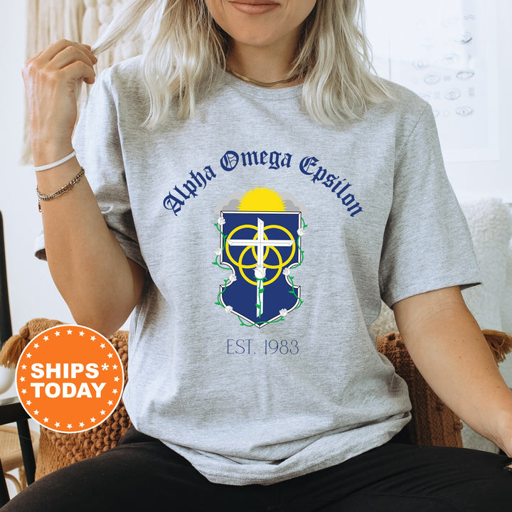 Alpha Omega Epsilon Royal Crest Sorority T-Shirt | Alpha Omega Epsilon Shirt | Comfort Colors Tee | Sorority Gift | Greek Life _ 14843g