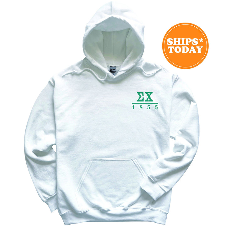 a white hoodie with a green x on it