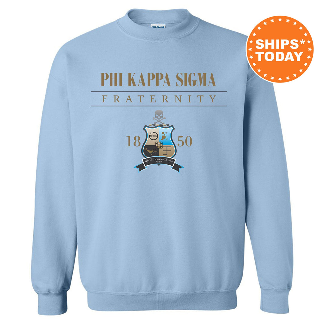 a light blue sweatshirt with the phi kapaa sign on it