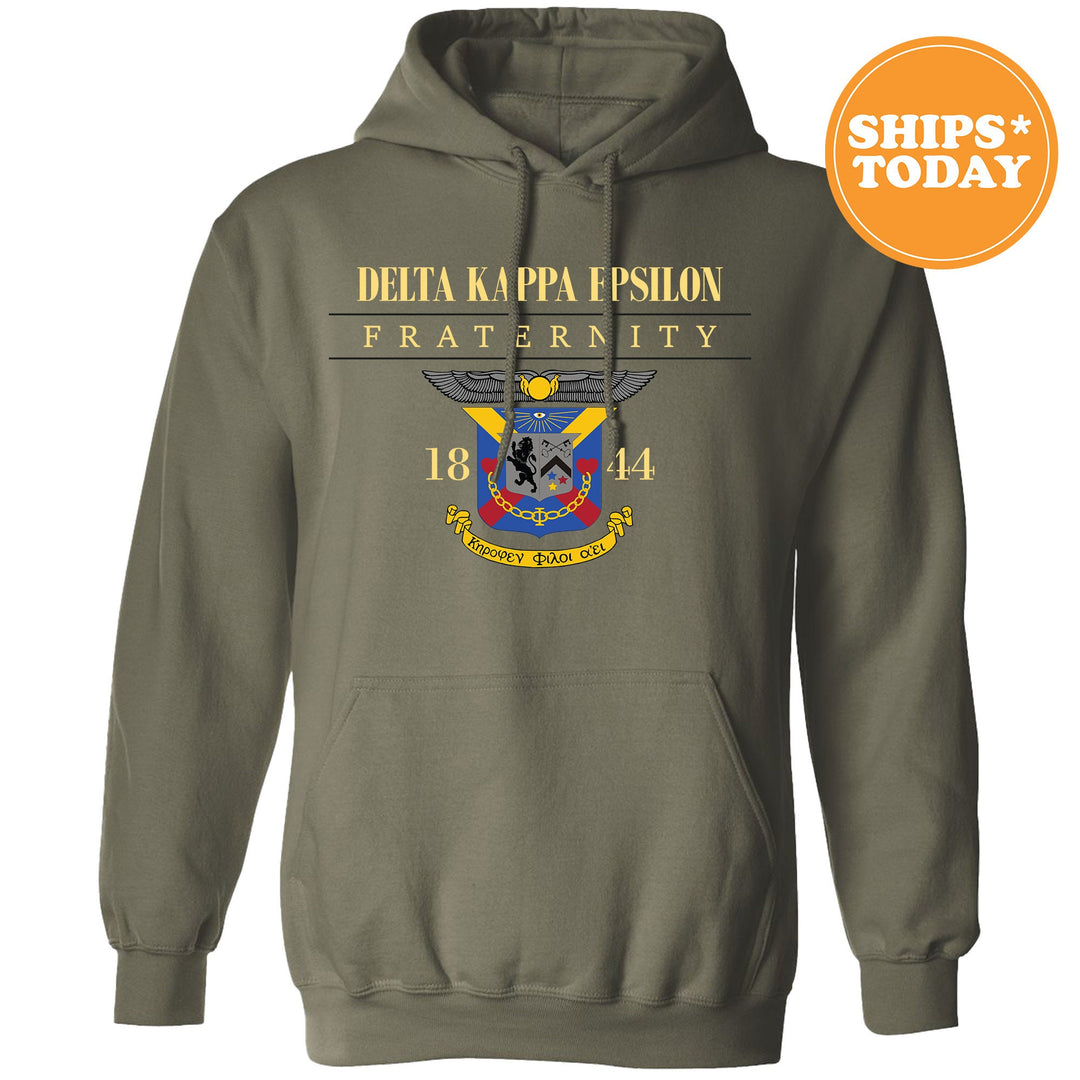 delta kappison fraternity hoodie with the delta kappison coat of arms