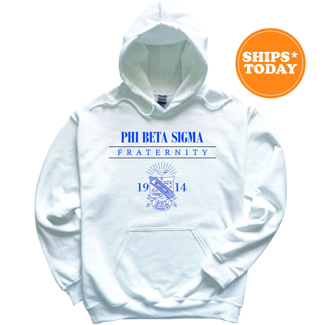 a white hoodie with a blue print on it