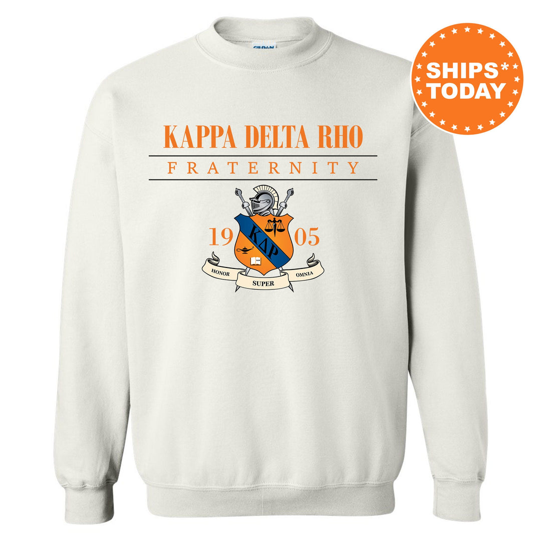 a white sweatshirt with the words kapa delta rio fraternity on it
