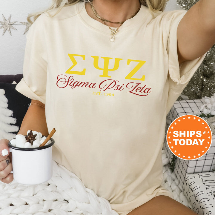Sigma Psi Zeta Script Sisters Sorority T-Shirt | Sigma Psi Zeta Greek Letters Shirt | Sigmas Comfort Colors Tee | Sorority Merch _ 14836g