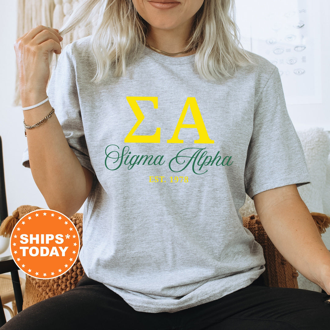 Sigma Alpha Script Sisters Sorority T-Shirt | Sigma Alpha Greek Letters Shirt | Comfort Colors Tee | Sorority Merch | Sorority Gift _ 14833g