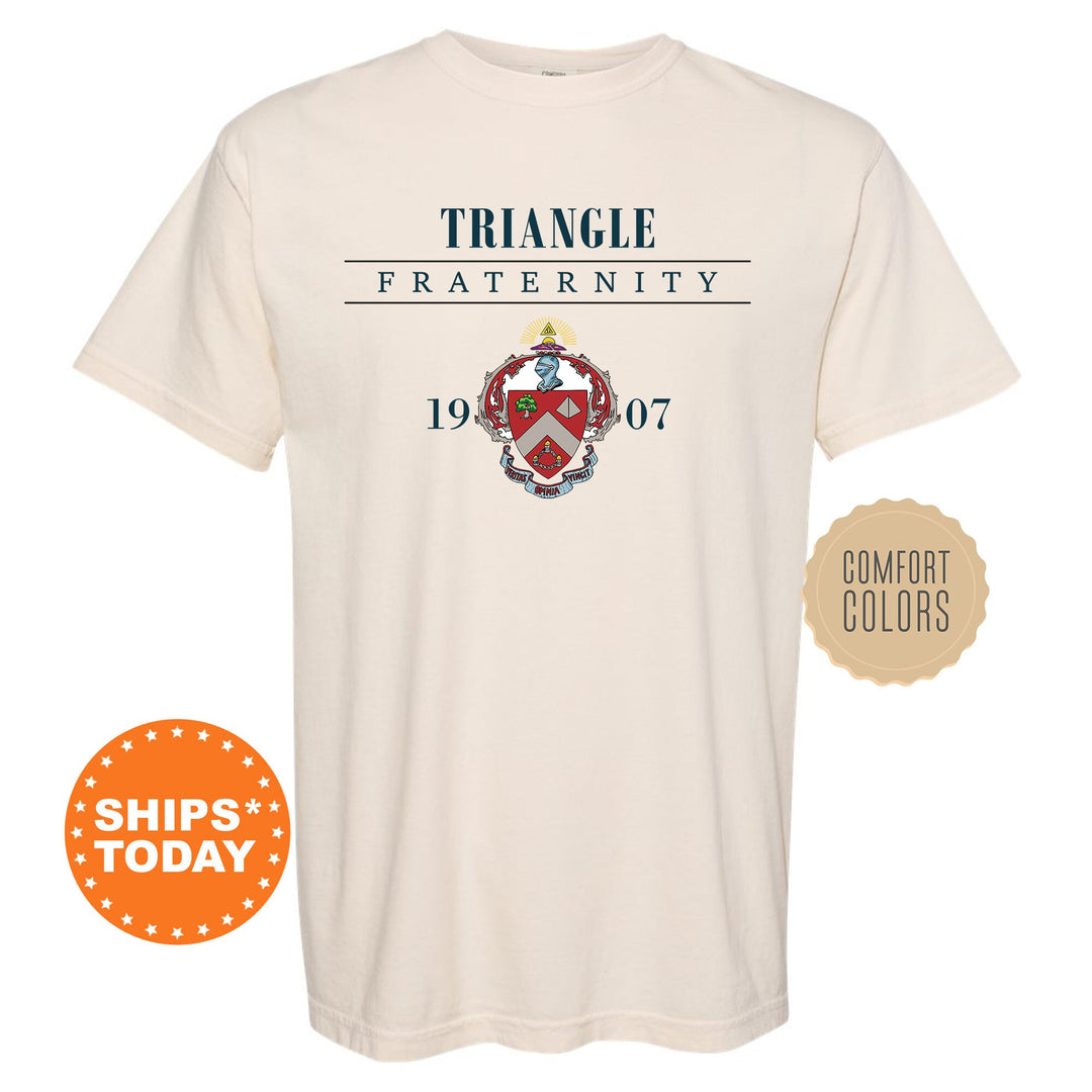 a white t - shirt with the words triangle fraternity on it