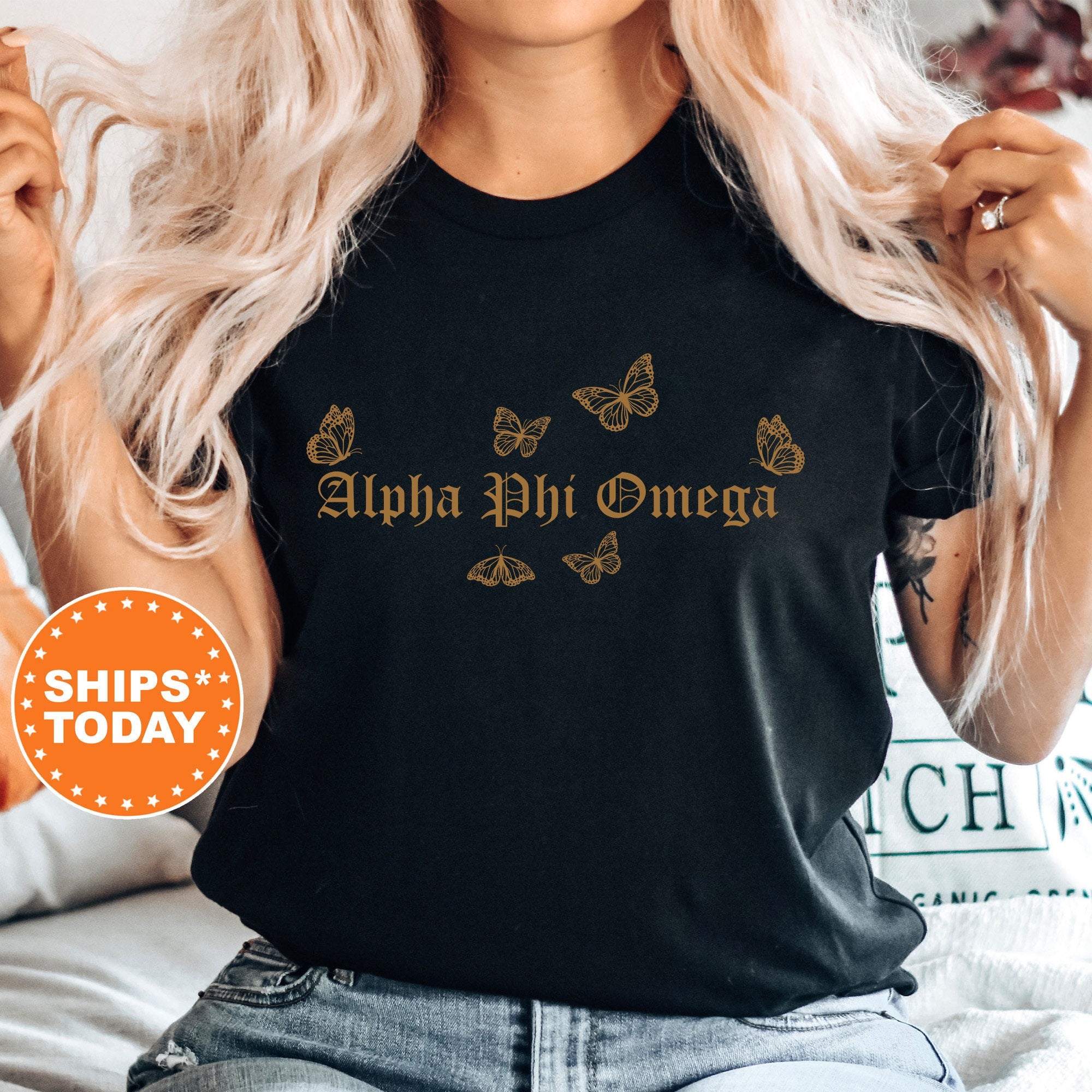 Alpha Phi Omega Gold Butterfly COED T Shirt APO Coed Fraternity Shir Kite and Crest