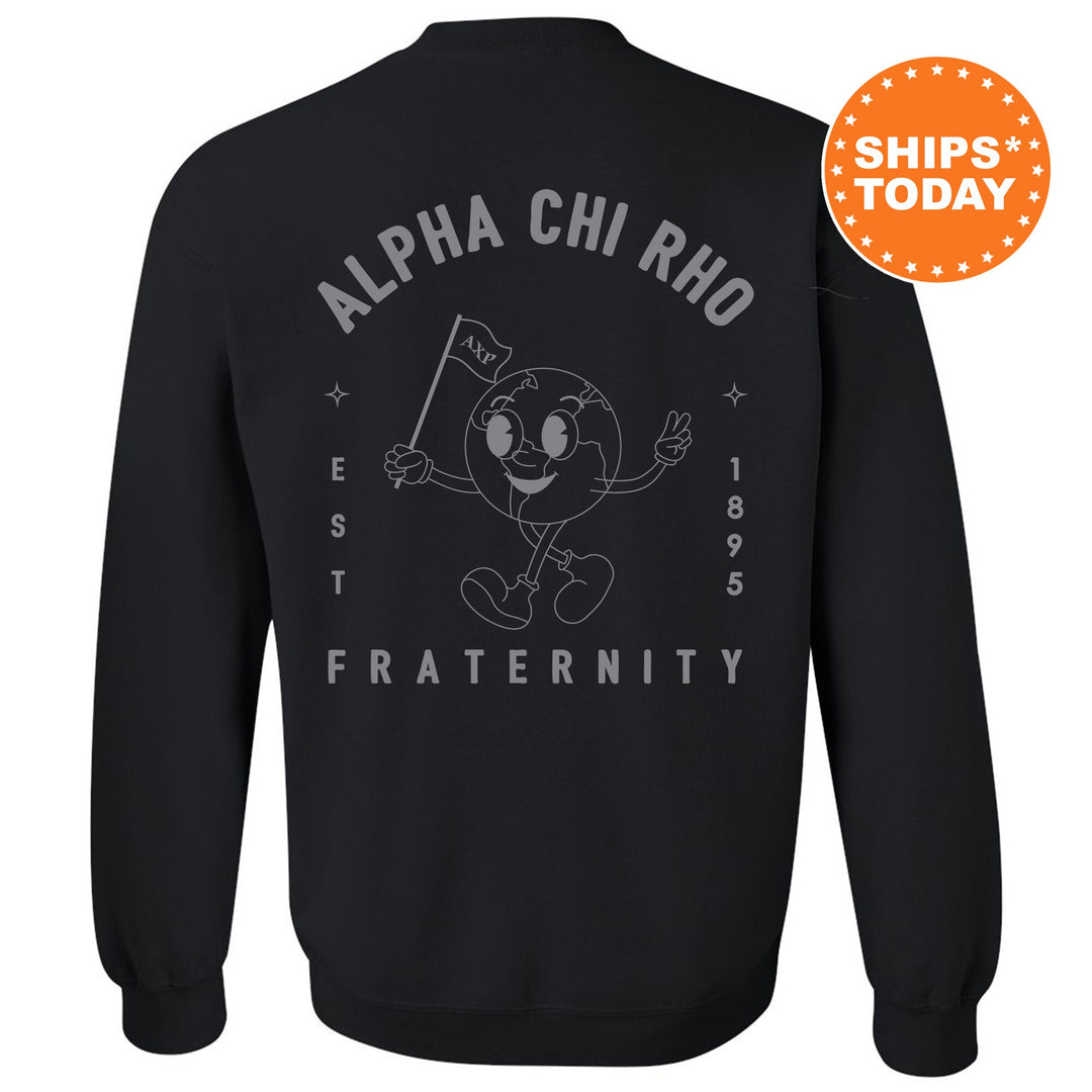 Alpha Chi Rho World Flag Fraternity Sweatshirt | Alpha Chi Rho Sweatshirt | Fraternity Crewneck | College Greek Apparel _ 15572g