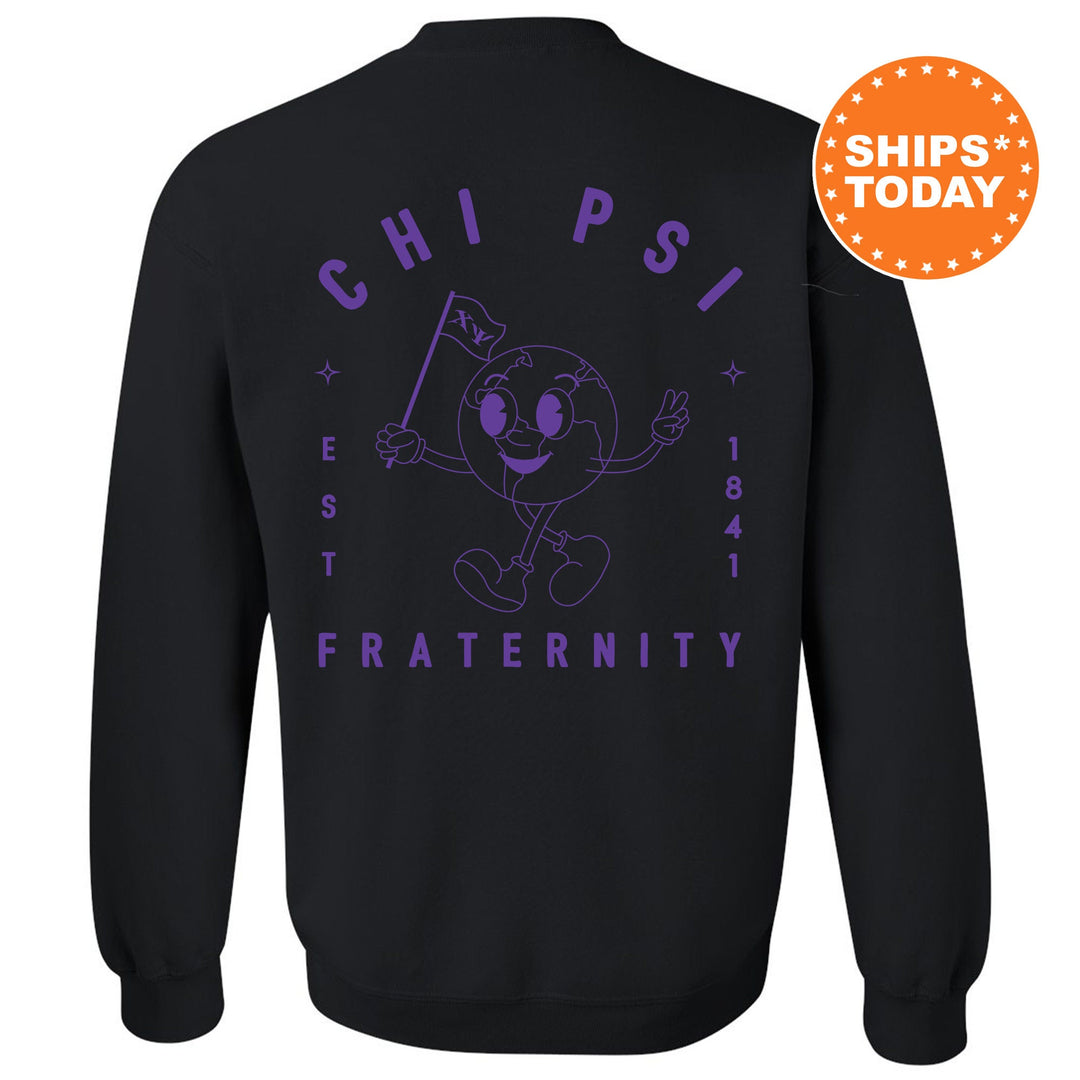 Chi Psi World Flag Fraternity Sweatshirt | Chi Psi Sweatshirt | Fraternity Crewneck | College Greek Apparel | Fraternity Gift _ 15575g