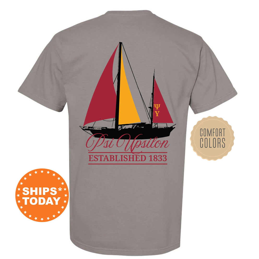 Psi Upsilon Black Boat Fraternity T-Shirt | Psi U Shirt | Comfort Colors Tee | Fraternity Bid Day Gift | Rush Shirt | Pledge Shirt _  15625g