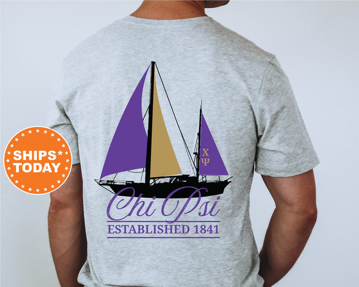 Chi Psi Black Boat Fraternity T-Shirt | Chi Psi Shirt | Comfort Colors Tee | Fraternity Bid Day Gift | Rush Shirt | Pledge Shirt _  15606g