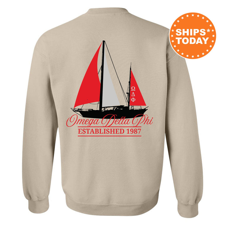 Omega Delta Phi Black Boat Fraternity Sweatshirt | ODPhi Sweatshirt | Fraternity Crewneck | Bid Day Gift | Custom Greek Apparel _ 15618g