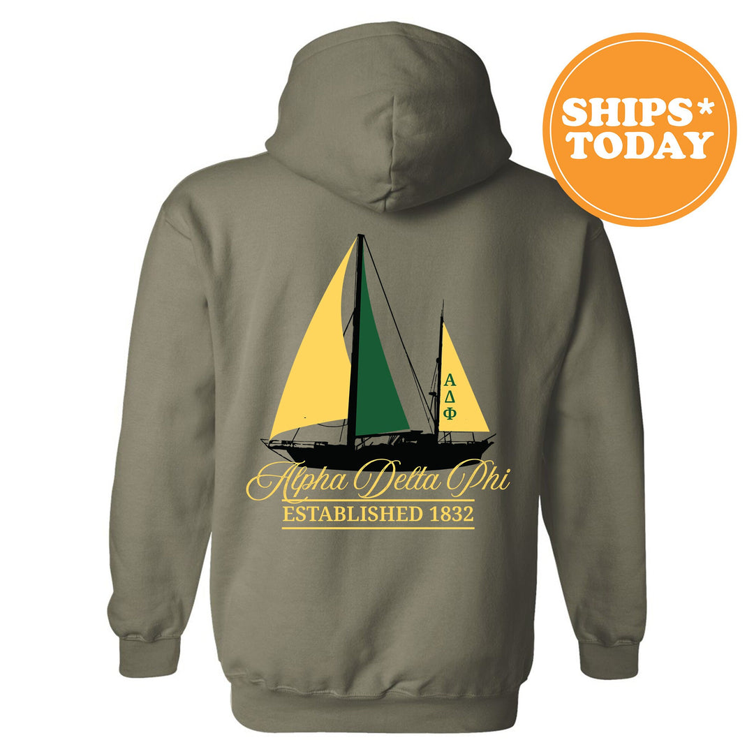 Alpha Delta Phi Black Boat Fraternity Sweatshirt | Alpha Delt Sweatshirt | Fraternity Crewneck | Bid Day Gift | Greek Apparel _ 15604g