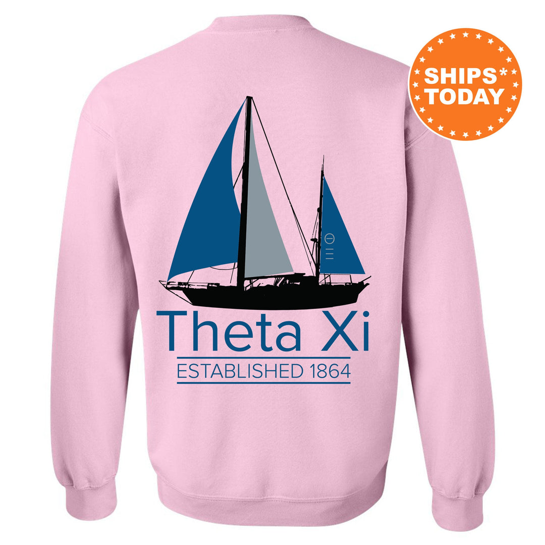 Theta Xi Black Boat Fraternity Sweatshirt | Theta Xi Sweatshirt | Fraternity Crewneck | Bid Day Gift | Custom Greek Apparel _ 15630g
