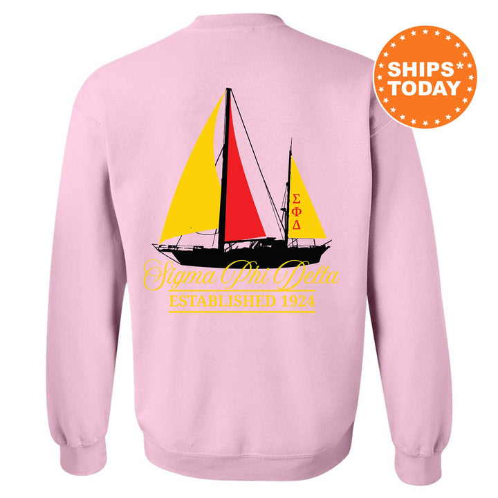 Sigma Phi Delta Black Boat Fraternity Sweatshirt | Sigma Phi Delta Sweatshirt | Fraternity Crewneck | Bid Day Gift | Greek Apparel _ 15628g
