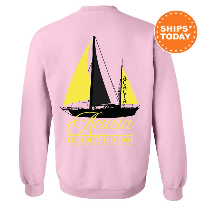 Acacia Black Boat Fraternity Sweatshirt | Acacia Sweatshirt | Fraternity Crewneck | Bid Day Gift | Custom Greek Apparel _ 15602g