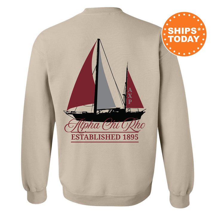 Alpha Chi Rho Black Boat Fraternity Sweatshirt | Alpha Chi Rho Sweatshirt | Fraternity Crewneck | Bid Day Gift | Greek Apparel _ 15603g