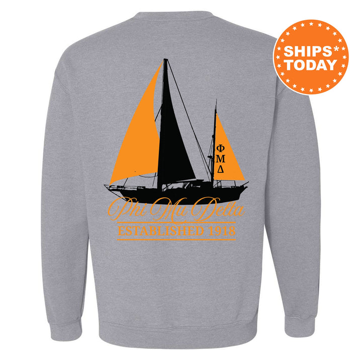 Phi Mu Delta Black Boat Fraternity Sweatshirt | Phi Mu Delta Sweatshirt | Fraternity Crewneck | Bid Day Gift | Custom Greek Apparel _ 15621g