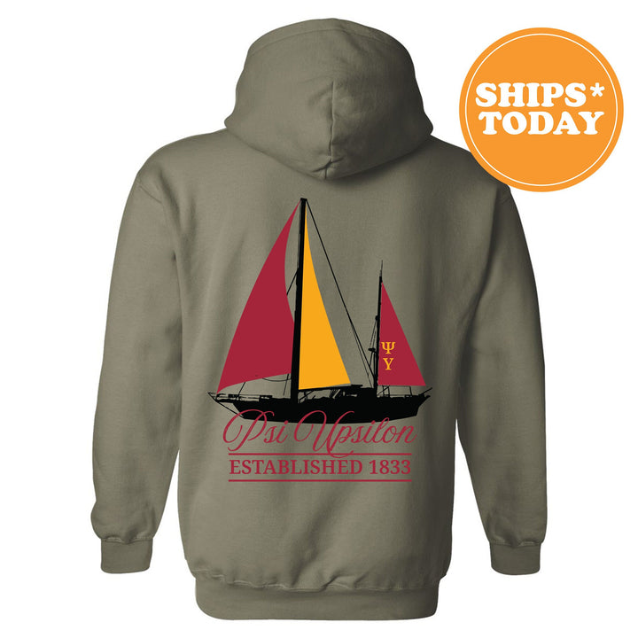 Psi Upsilon Black Boat Fraternity Sweatshirt | Psi U Sweatshirt | Fraternity Crewneck | Bid Day Gift | Custom Greek Apparel _ 15625g