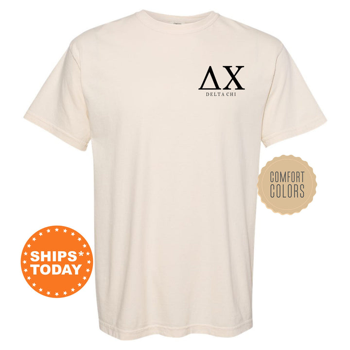 Delta Chi Bonded Letters Fraternity T-Shirt | D-Chi Left Pocket Shirt | Comfort Colors Tee | Greek Letters Shirt | Fraternity Gift _ 17940g