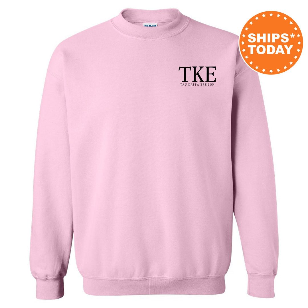 Tau Kappa Epsilon Bonded Letters Fraternity Sweatshirt | TKE Left Pocket Crewneck | TEKE Greek Letters Apparel | Men Sweatshirt _ 17961g