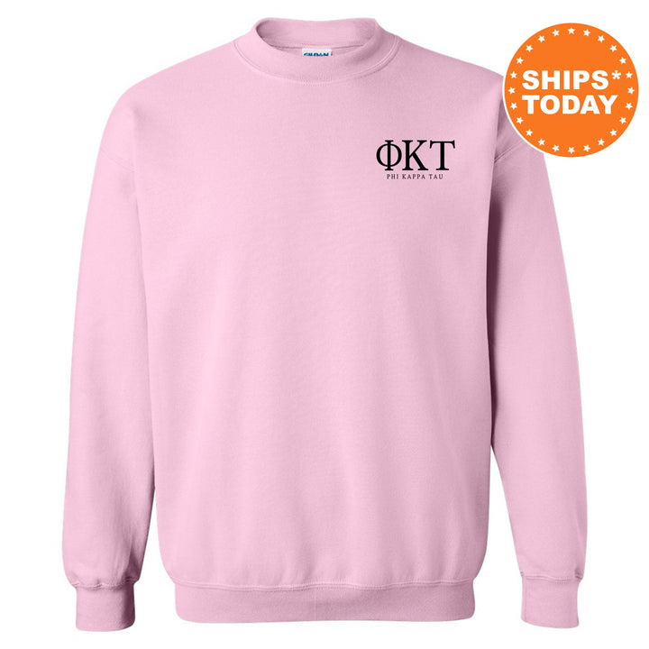 Phi Kappa Tau Bonded Letters Fraternity Sweatshirt | Phi Tau Left Pocket Crewneck | Greek Letters Apparel | Men Sweatshirt _ 17950g