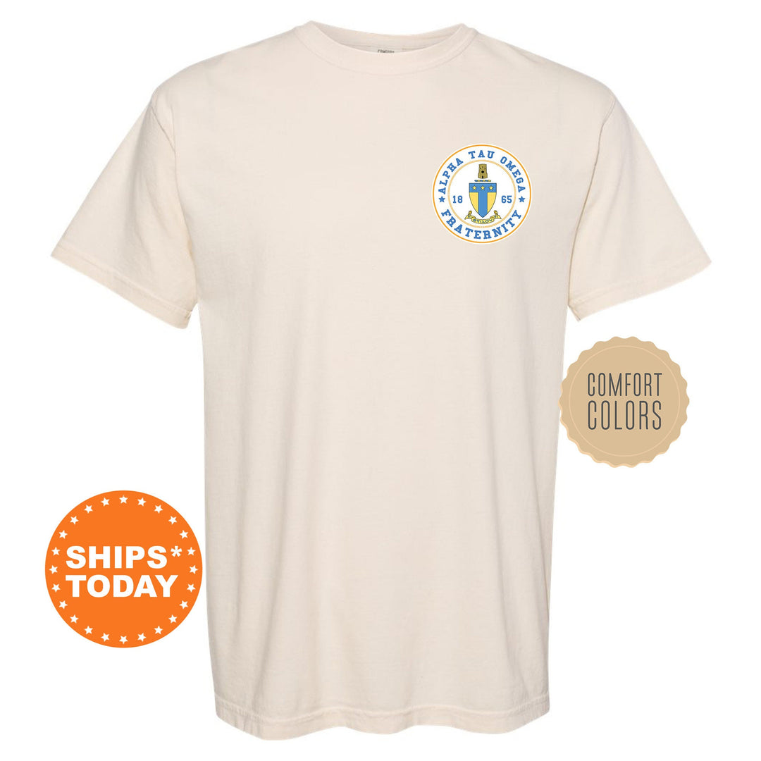 Alpha Tau Omega Brotherhood Crest Fraternity T-Shirt | ATO Left Chest Graphic Tee | Fraternity Gift | Comfort Colors Shirt _ 17906g