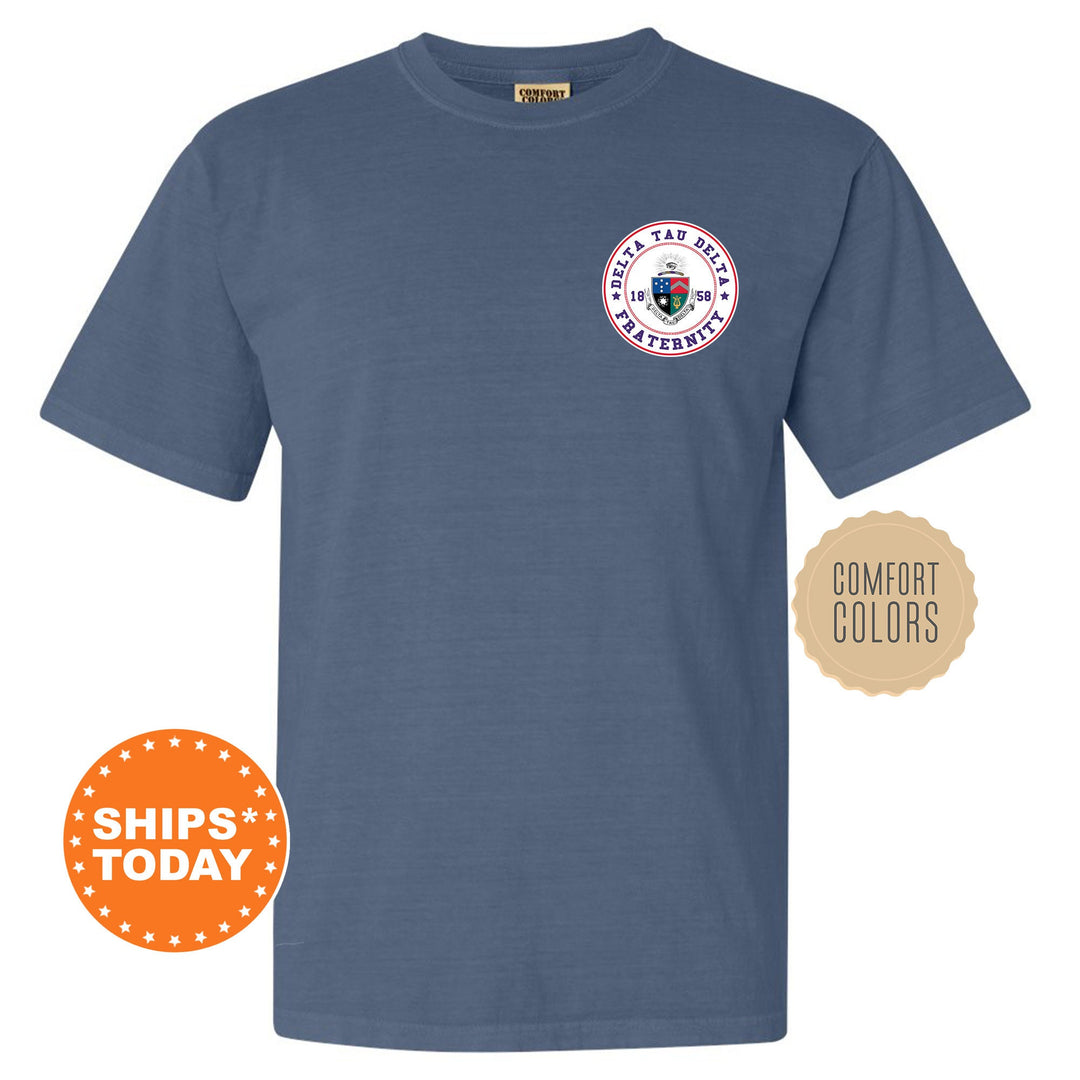Delta Tau Delta Brotherhood Crest Fraternity T-Shirt | Delt Left Chest Graphic Tee | Fraternity Gift | DTD Comfort Colors Shirt _ 17911g
