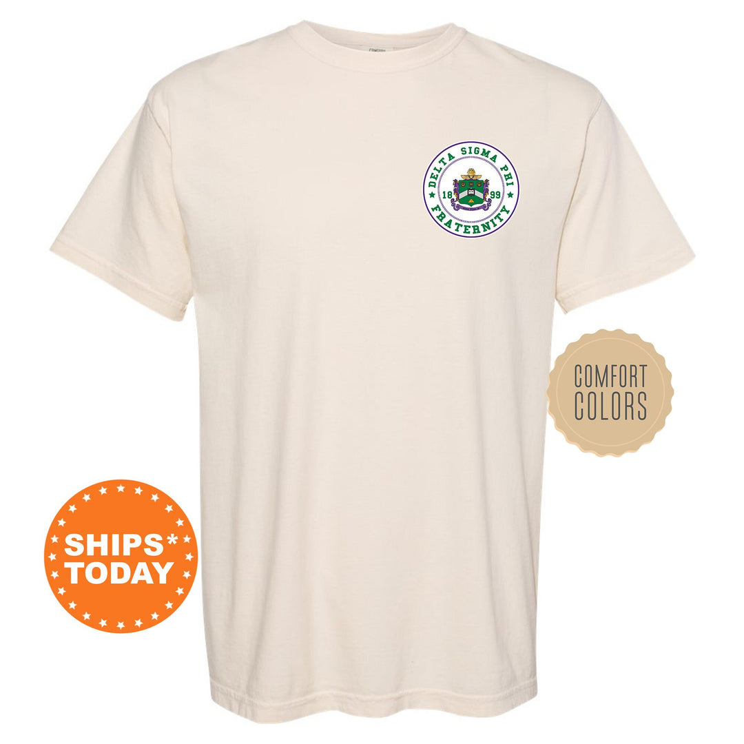 Delta Sigma Phi Brotherhood Crest Fraternity T-Shirt | Delta Sig Left Chest Graphic Tee | Fraternity Gift | Comfort Colors Shirt _ 17910g