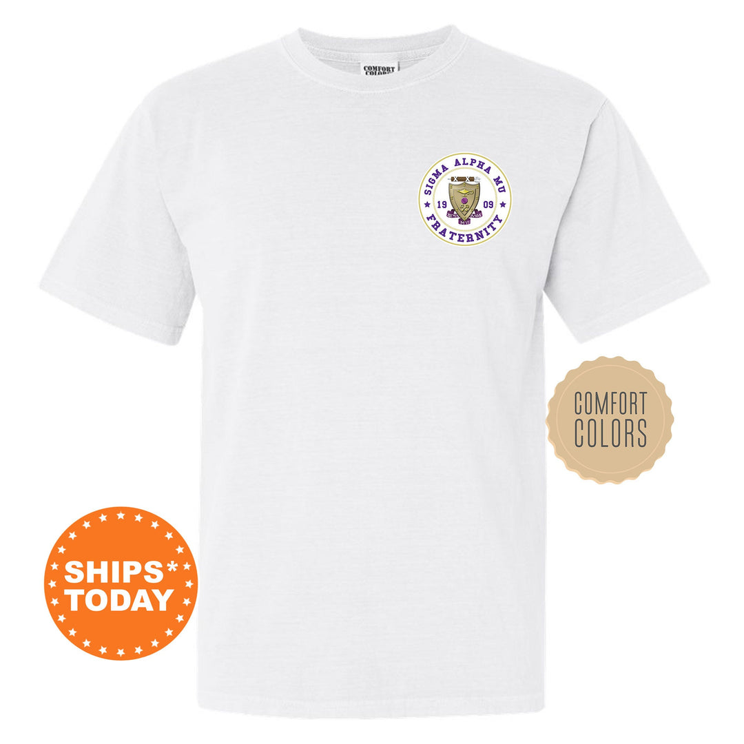 Sigma Alpha Mu Brotherhood Crest Fraternity T-Shirt | Sammy Left Chest Graphic Tee | Fraternity Gift | Comfort Colors Shirt _ 17924g