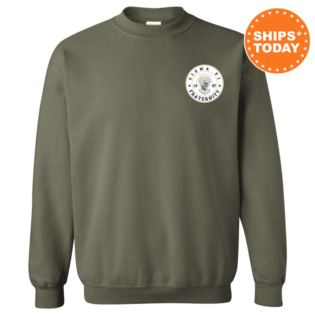 Sigma Pi Brotherhood Crest Fraternity Sweatshirt | Sigma Pi Left Chest Design Sweatshirt | Greek Apparel | College Crewneck _ 17928g