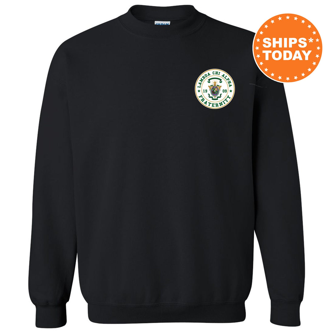 Lambda Chi Alpha Brotherhood Crest Fraternity Sweatshirt | Lambda Chi Left Pocket Sweatshirt | Greek Apparel | College Crewneck _ 17915g