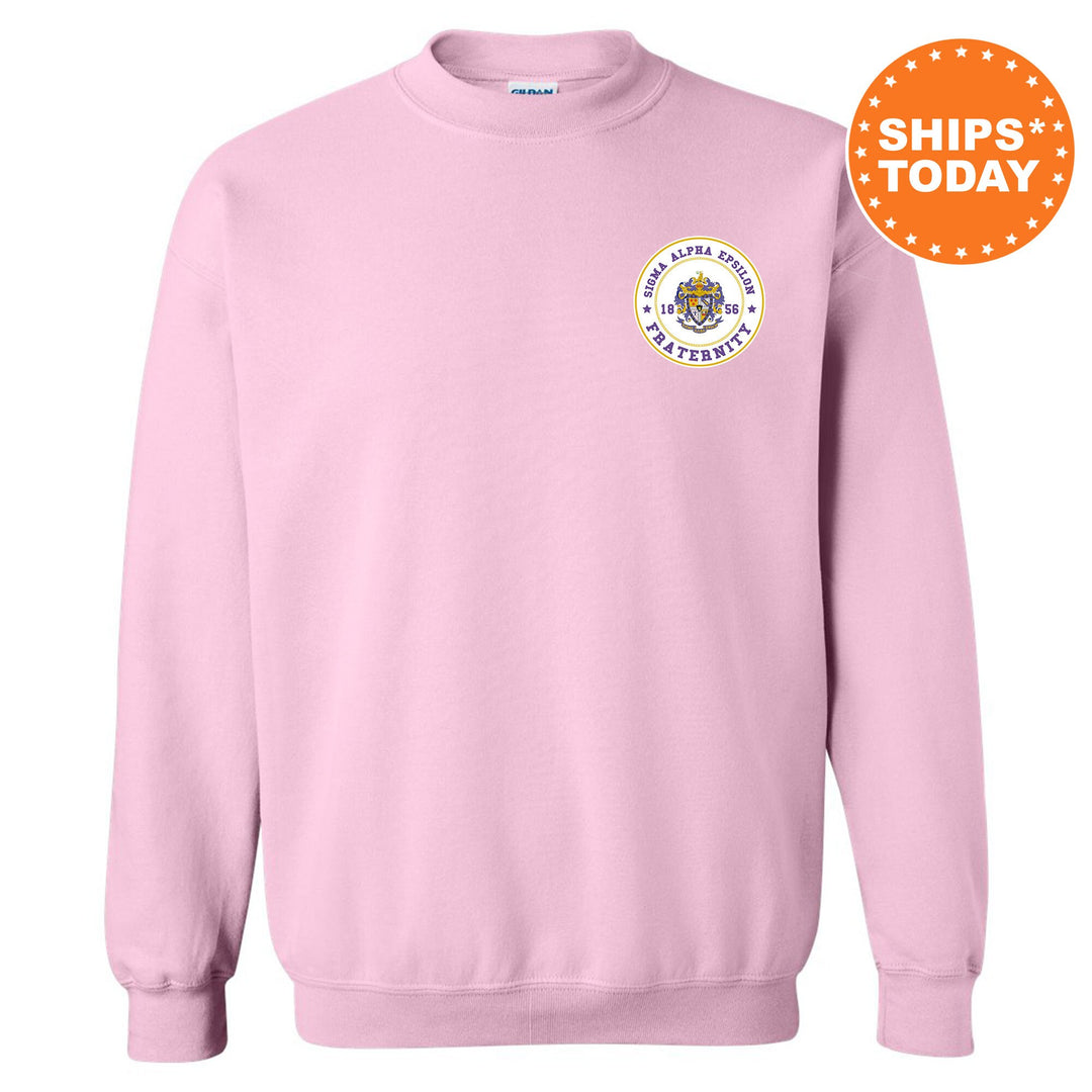 Sigma Alpha Epsilon Brotherhood Crest Fraternity Sweatshirt | SAE Left Chest Design Sweatshirt | Greek Apparel | College Crewneck _ 17923g