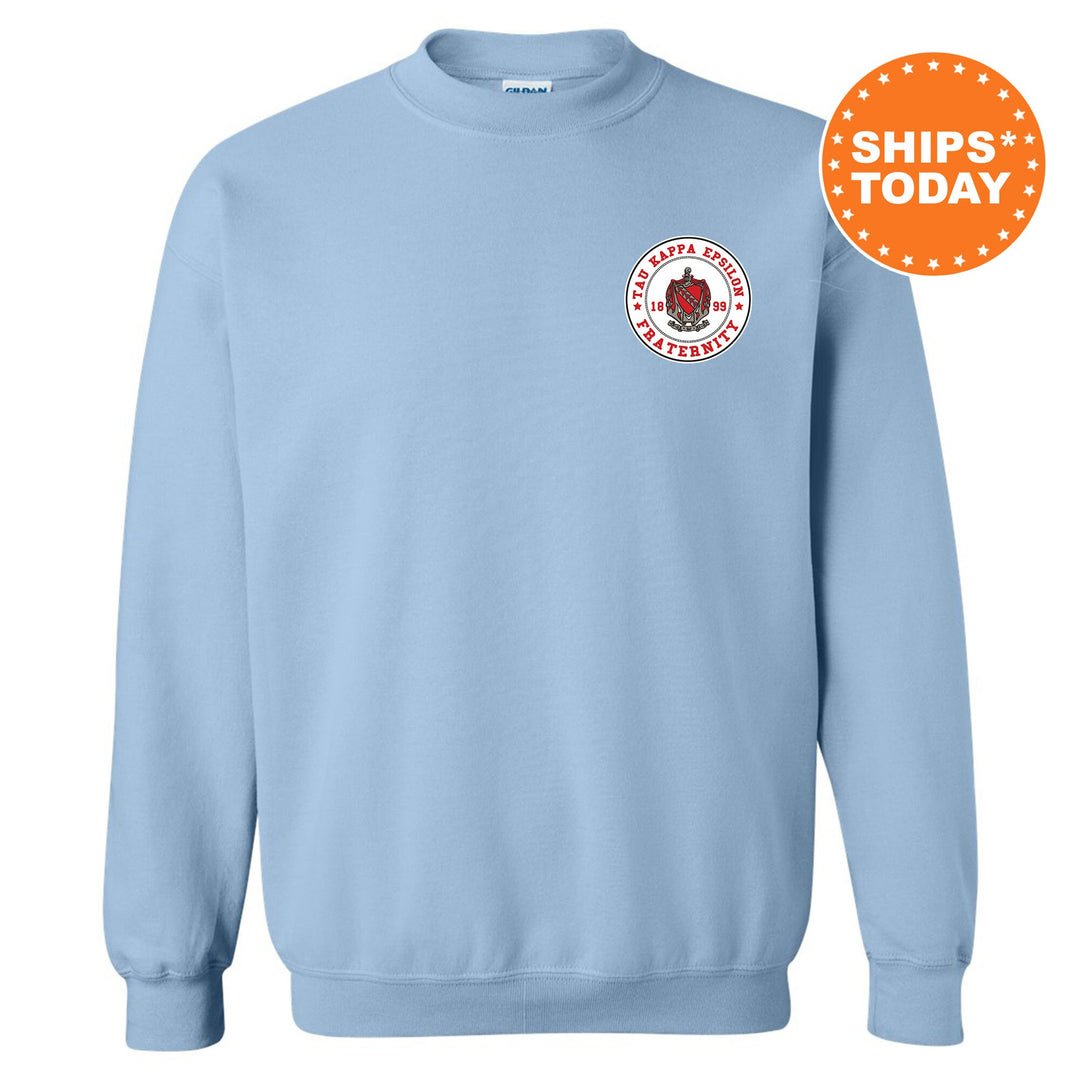 Tau Kappa Epsilon Brotherhood Crest Fraternity Sweatshirt | TKE Left Chest Design Sweatshirt | Greek Apparel | College Crewneck _ 17930g