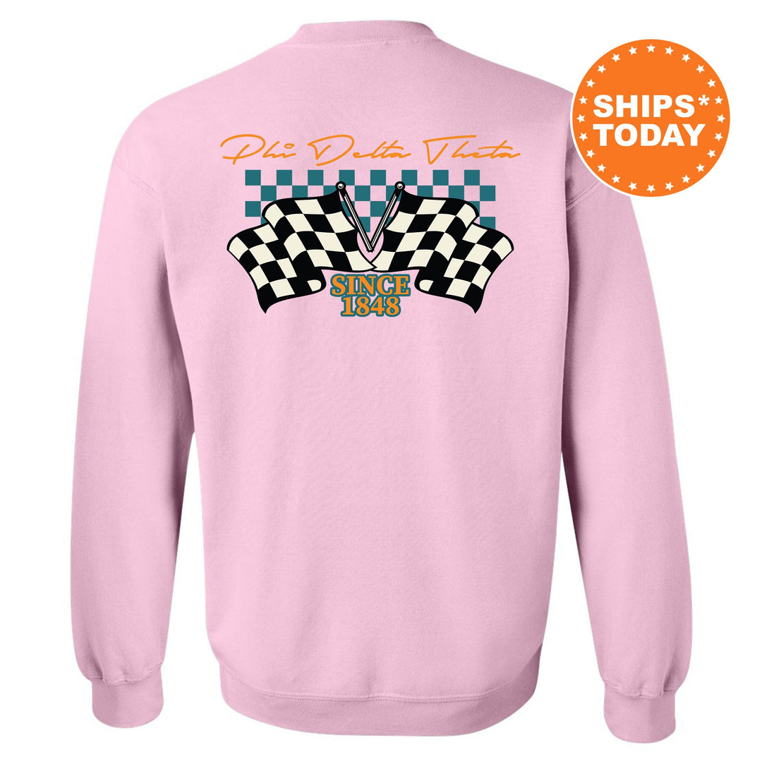 Phi Delta Theta Race Banner Fraternity Sweatshirt | Phi Delt Crewneck Sweatshirt | New Pledge Gift | Rush Sweatshirt | College Crewneck