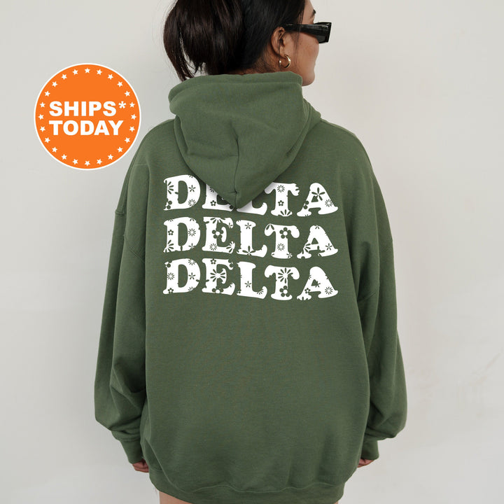 Delta Delta Delta White Floral Sorority Sweatshirt | Tri Delta Floral Crewneck | Big Little Reveal Gift | Bid Day Basket | Sorority Merch