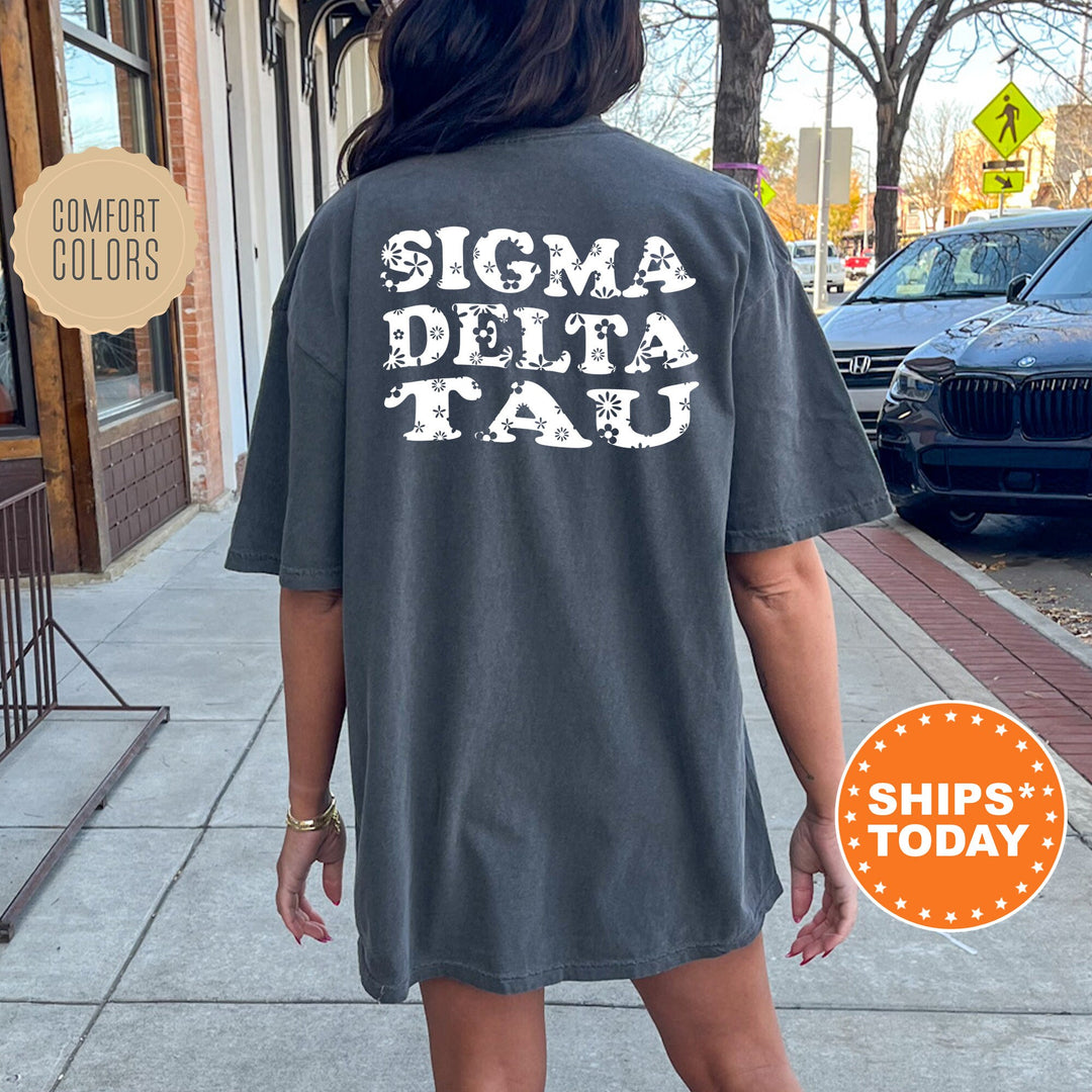 Sigma Delta Tau White Floral Sorority T-Shirt | Sig Delt Floral Shirt | Comfort Colors Tee | Big Little Sorority Gift | Sorority Merch _ 13289g