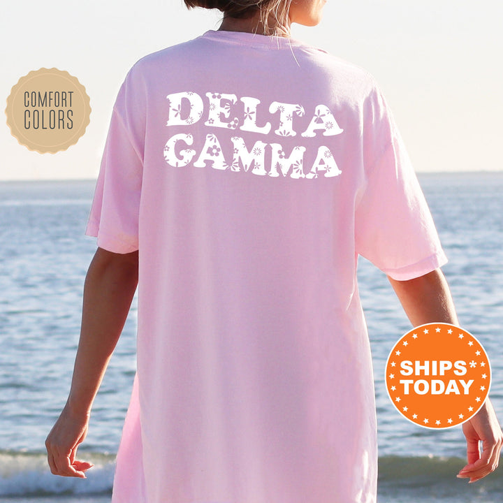 Delta Gamma White Floral Sorority T-Shirt | Dee Gee Floral Shirt | Comfort Colors Tee | Big Little Sorority Gift | Sorority Merch _ 13279g