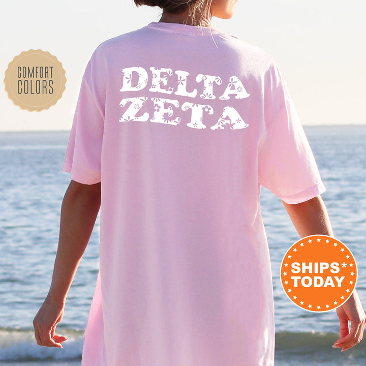 Delta Zeta White Floral Sorority T-Shirt | Dee Zee Floral Shirt | Comfort Colors Tee | Big Little Sorority Gift | Sorority Merch _ 13281g